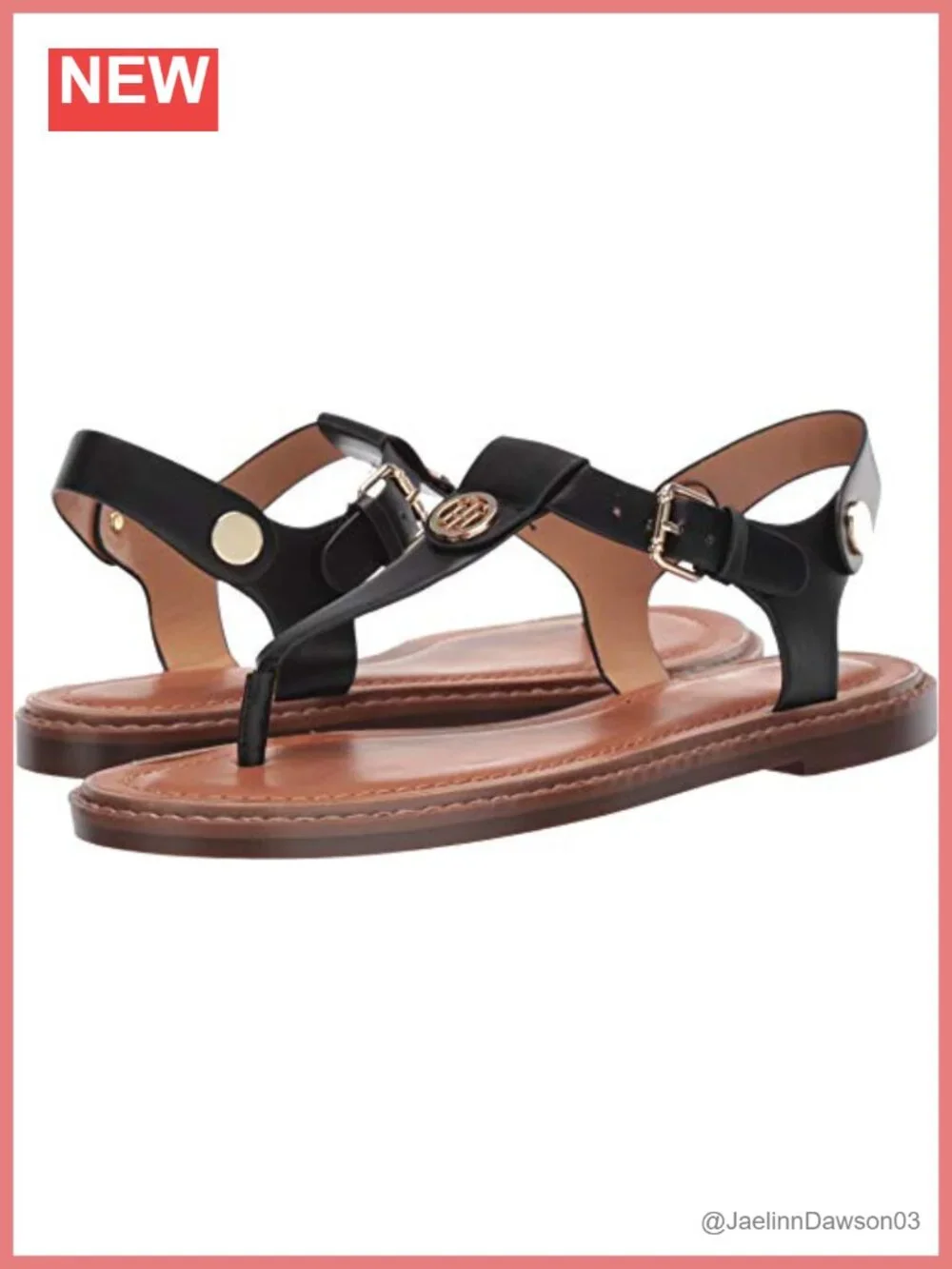 Tommy Hilfiger Women's Bennia Flat Sandal Faux Leather Adjustable Buckle